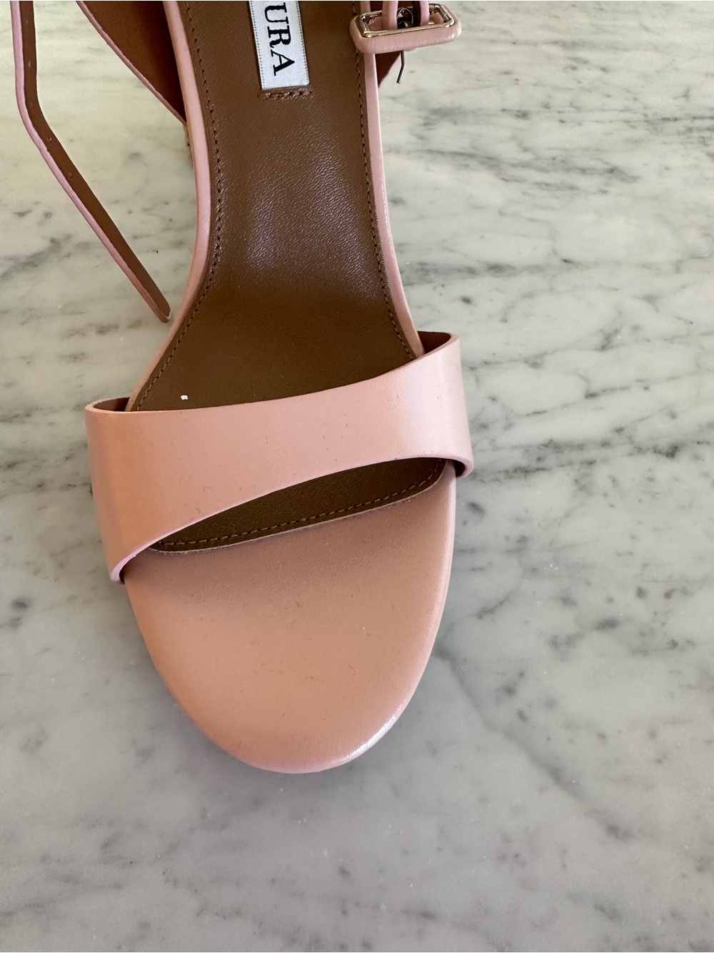 Aquazzura Blush Pink Woven Block Heel Sandals - Picture 5 of 6